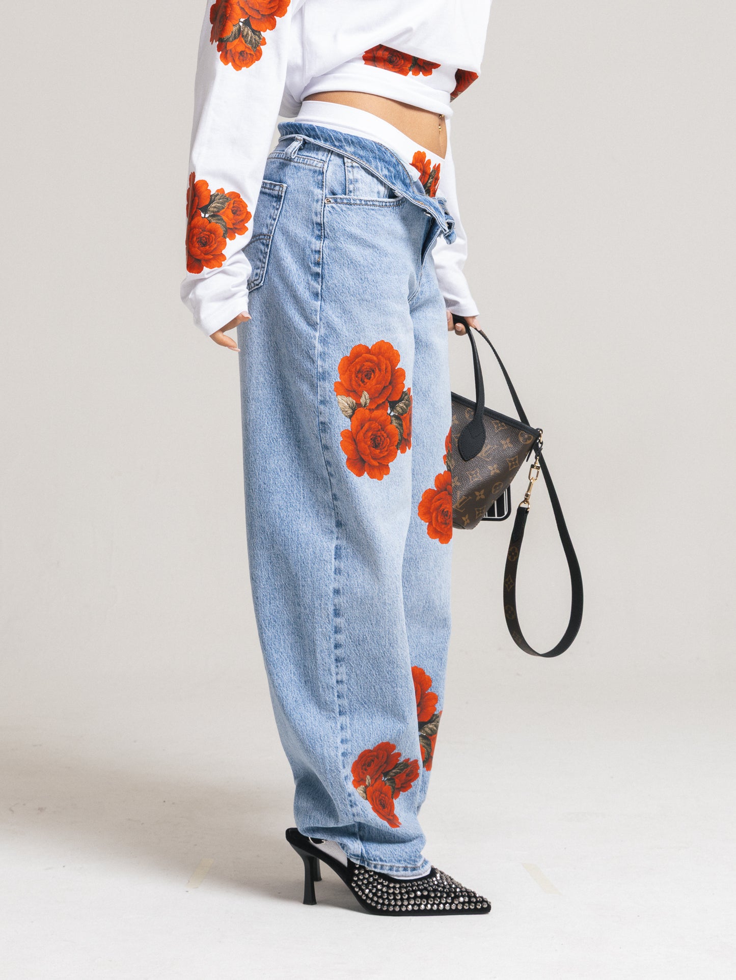 Ballon Denim chiaro rose rosse