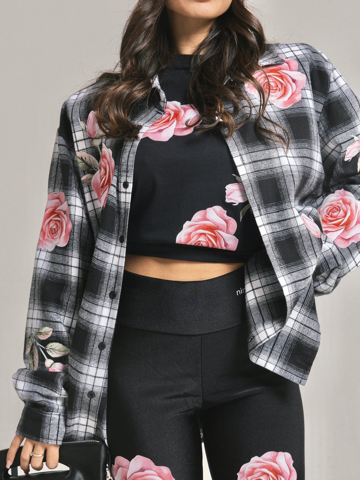 Camicia flanella quadri rose rosa