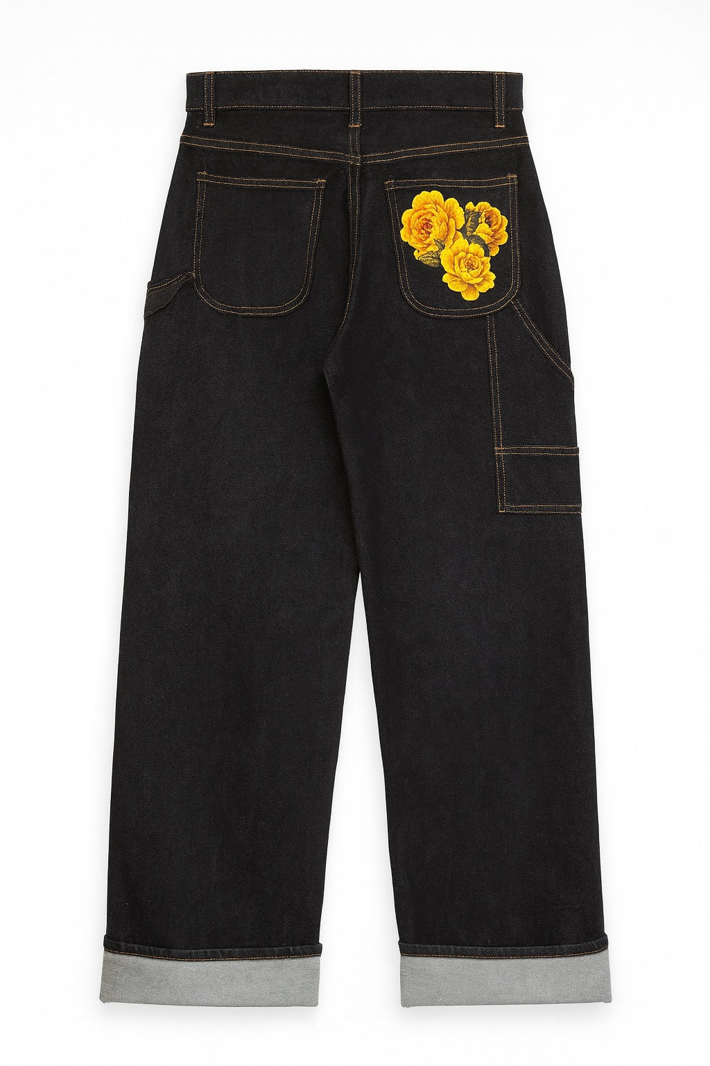 Denim wide leg vita alta con stampa3D