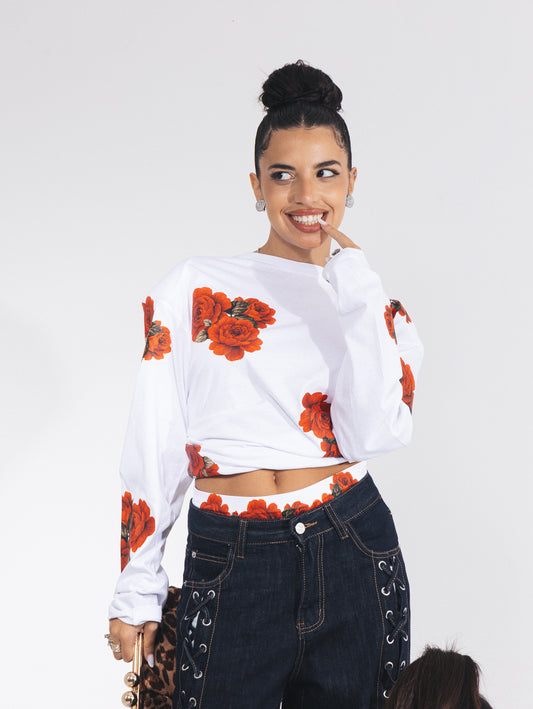 T-shirt manica Rose rosse 3D