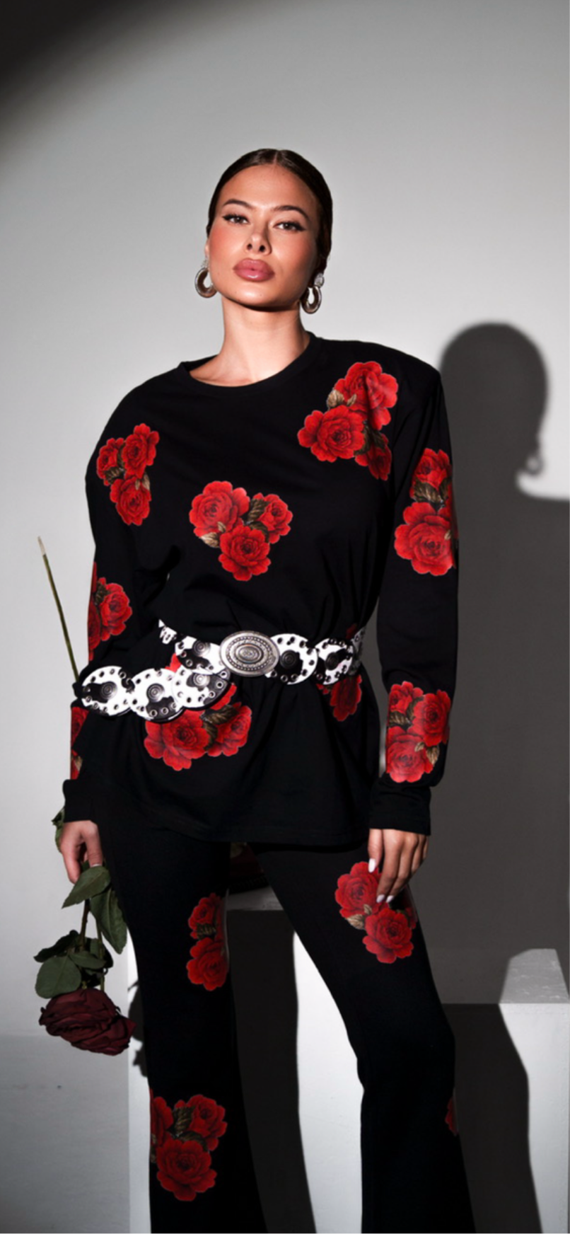 T-shirt manica Rose rosse 3D