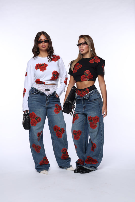 Ballon Denim chiaro rose rosse