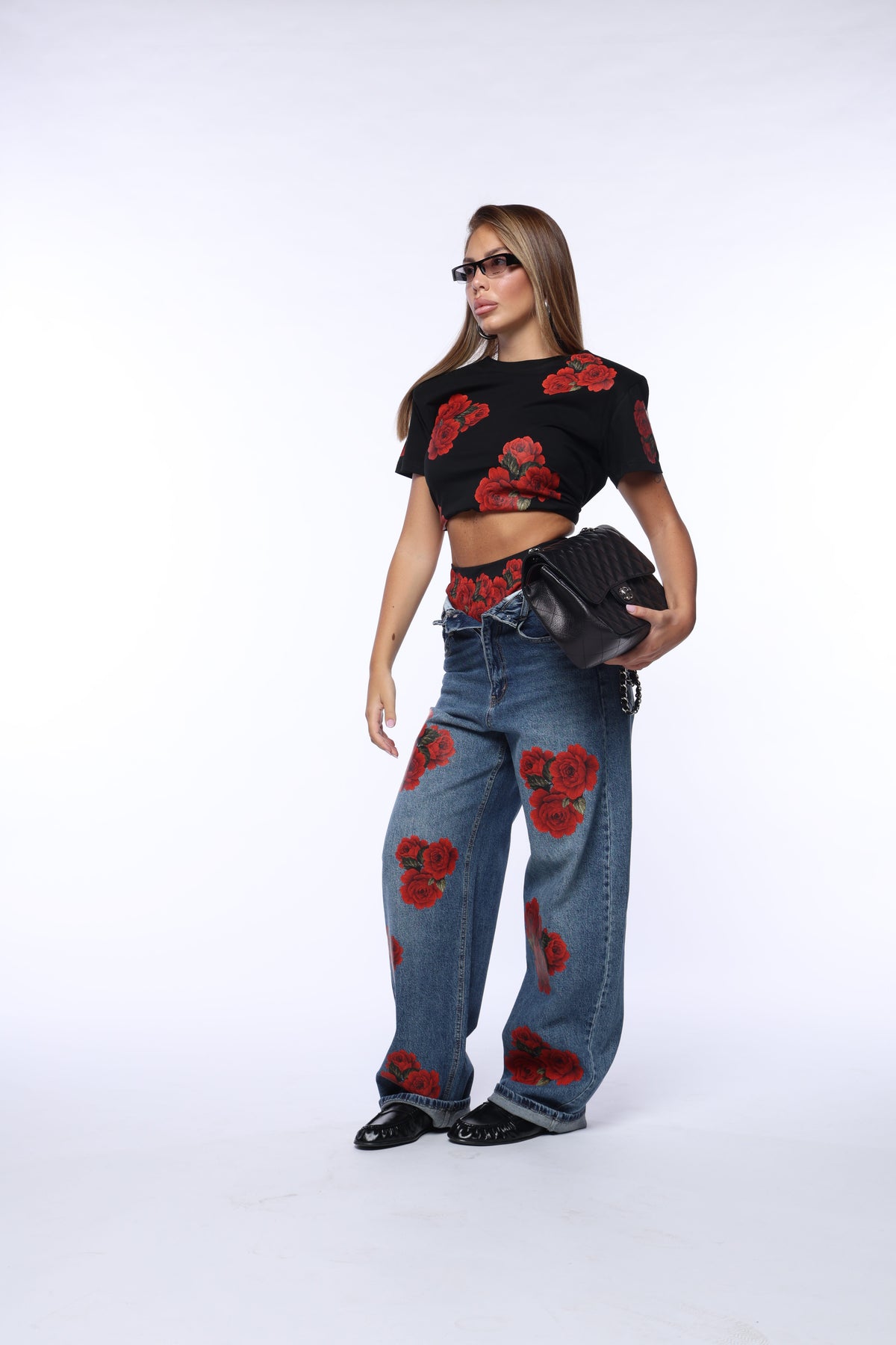 Ballon Denim chiaro rose rosse