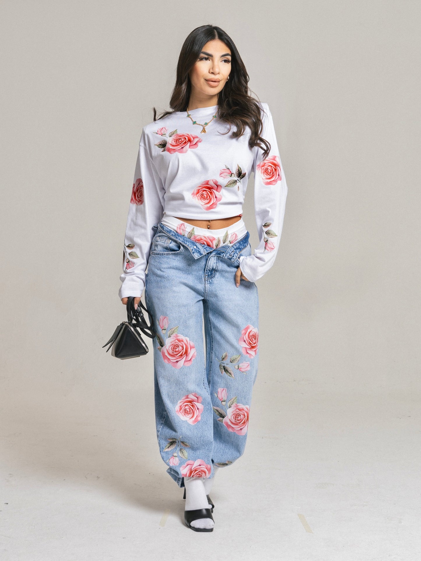 T-shirt rose rosa manica lunga