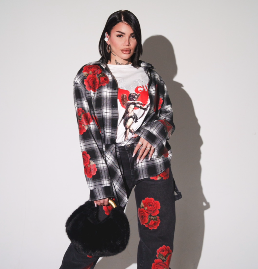 Camicia in flanella a quadri con stampa 3D