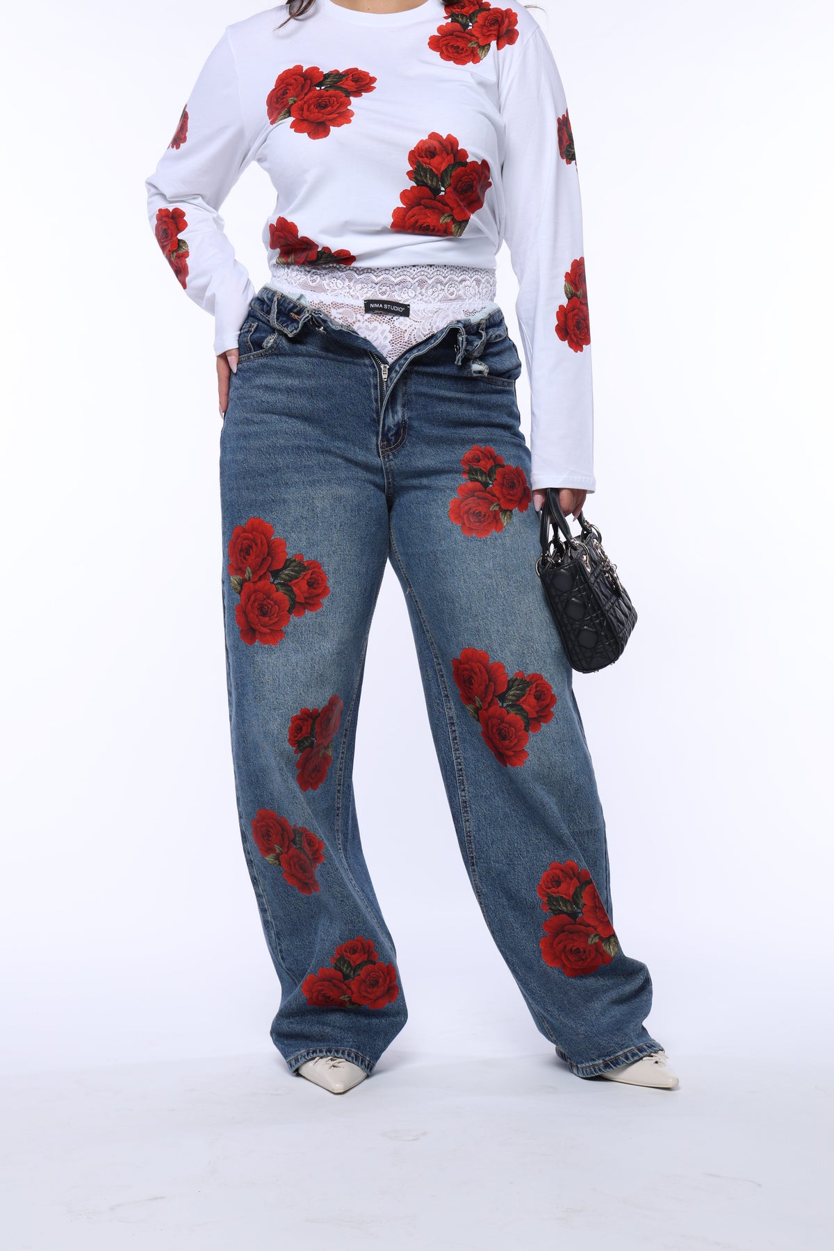 Ballon Denim chiaro rose rosse
