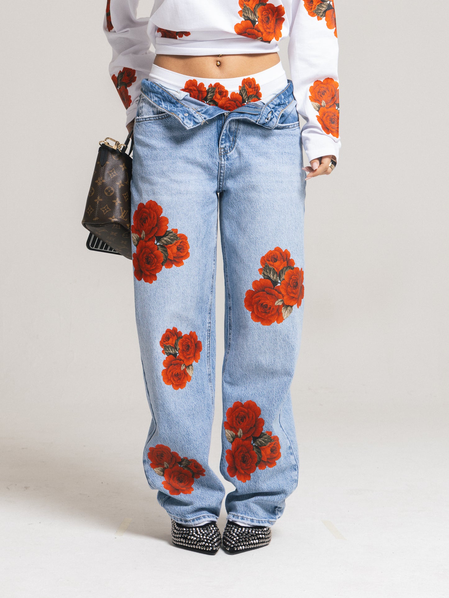 Ballon Denim chiaro rose rosse