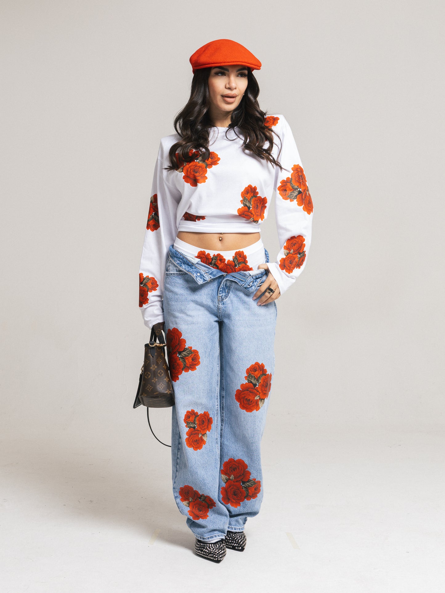 Ballon Denim chiaro rose rosse