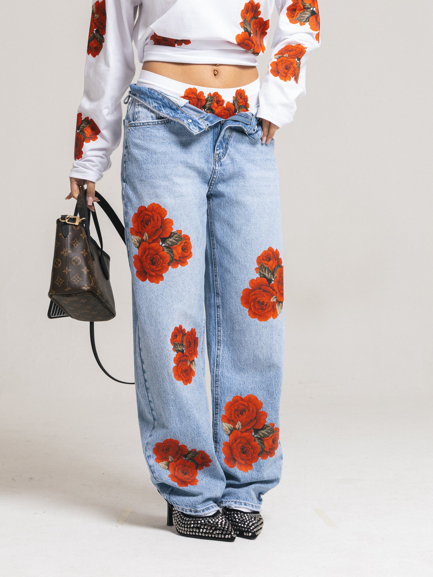 Ballon Denim chiaro rose rosse