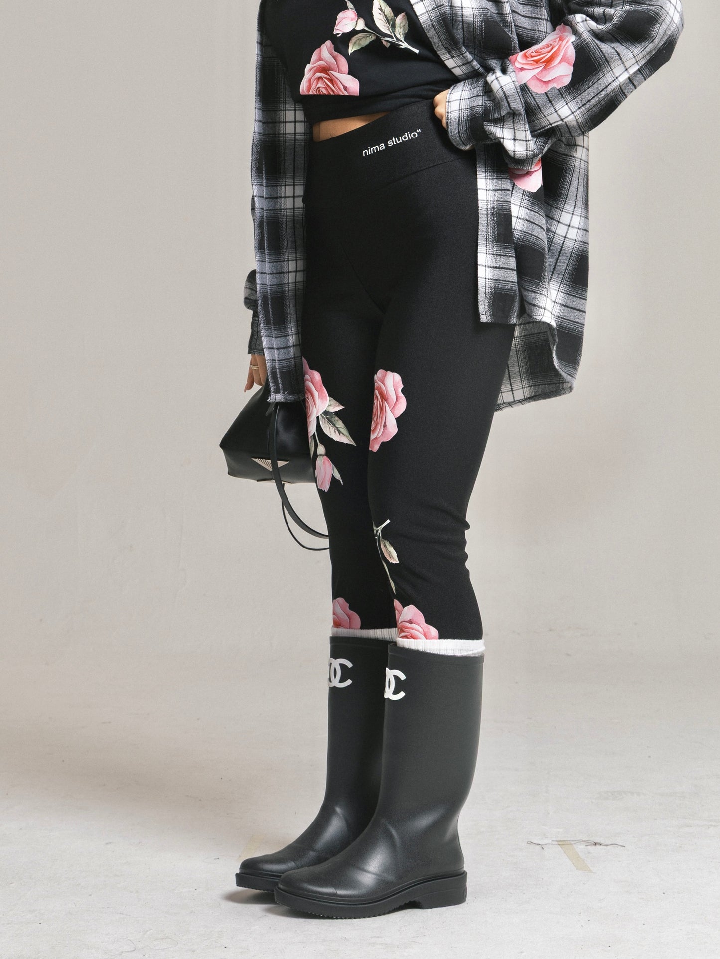 Leggins stampa rose rosa