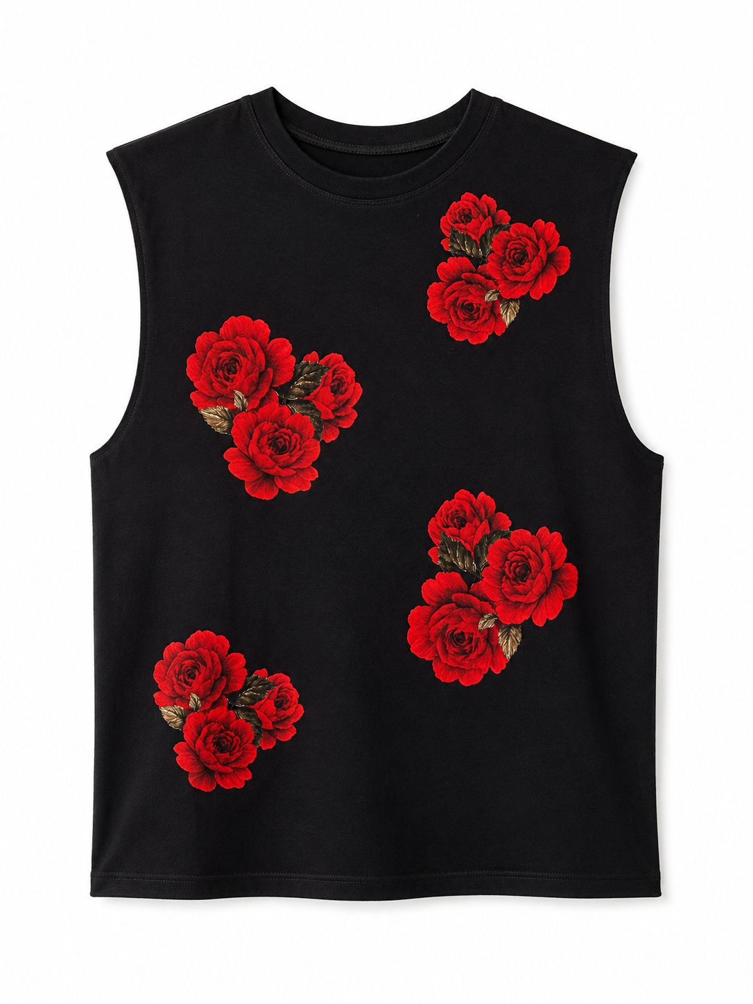 T-shirt giro maniche rose rosse