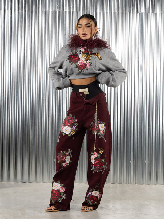 Felpa crop con piume