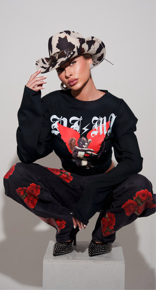 T-shirt manica lunga stampa effetto vintage