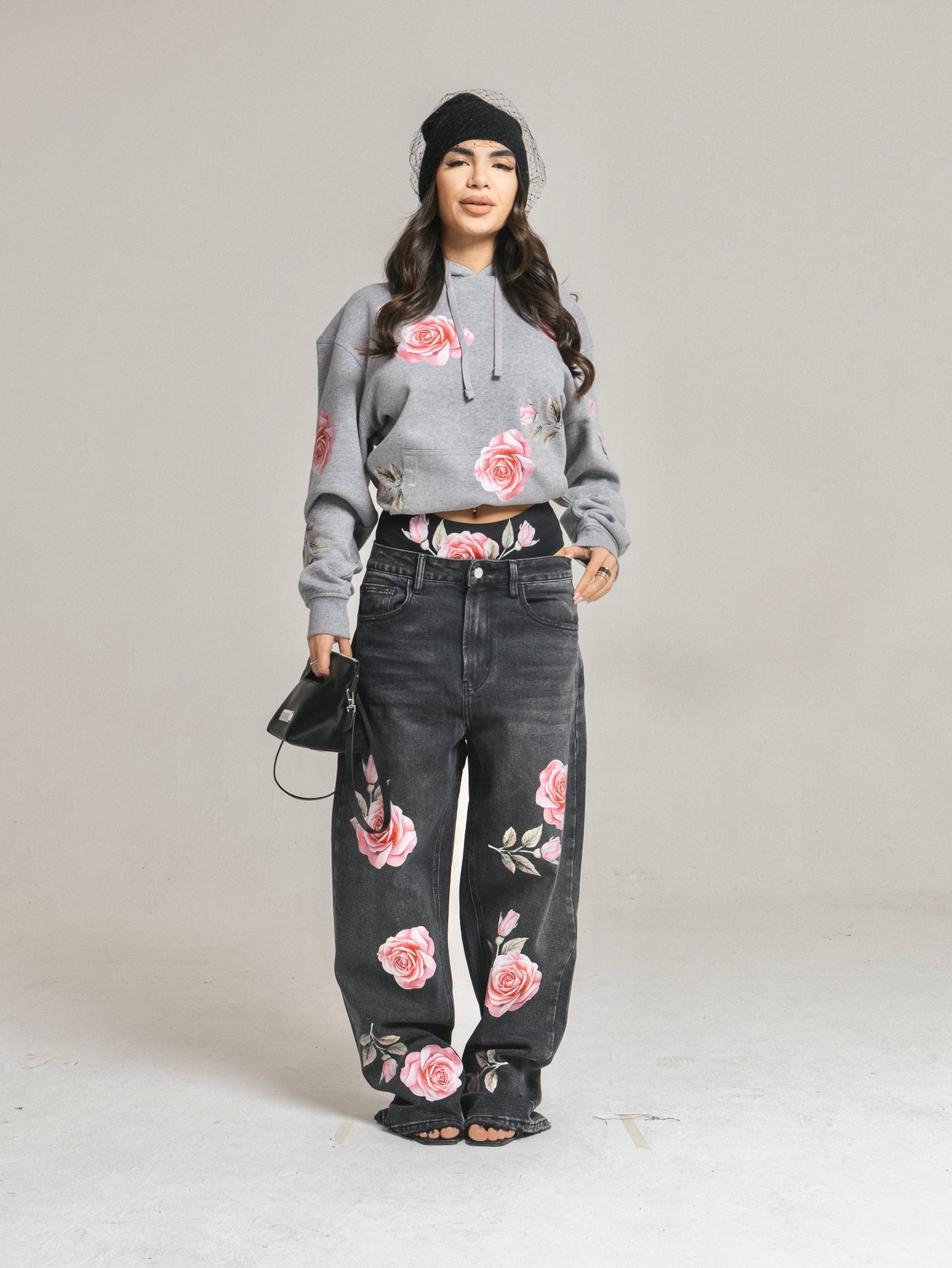 Ballon grigio slavato Rose rosa