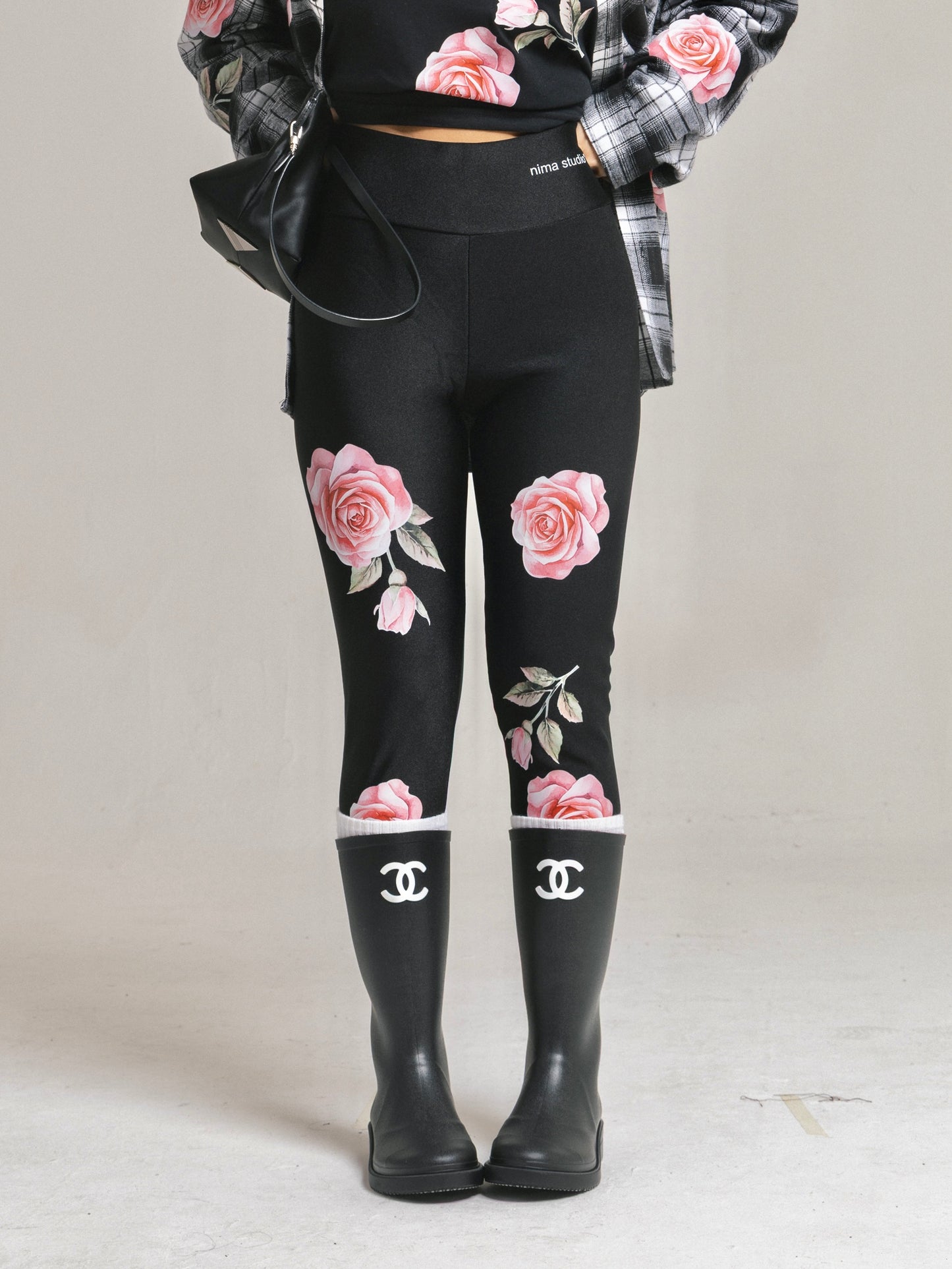 Leggins stampa rose rosa
