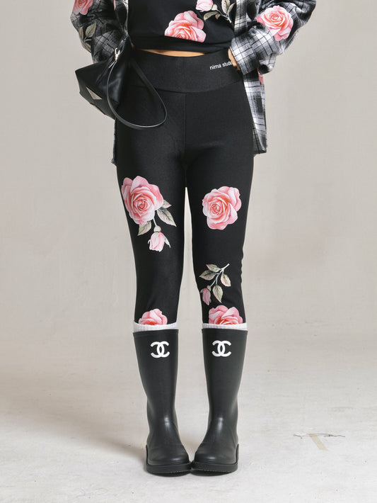 Leggins stampa rose rosa