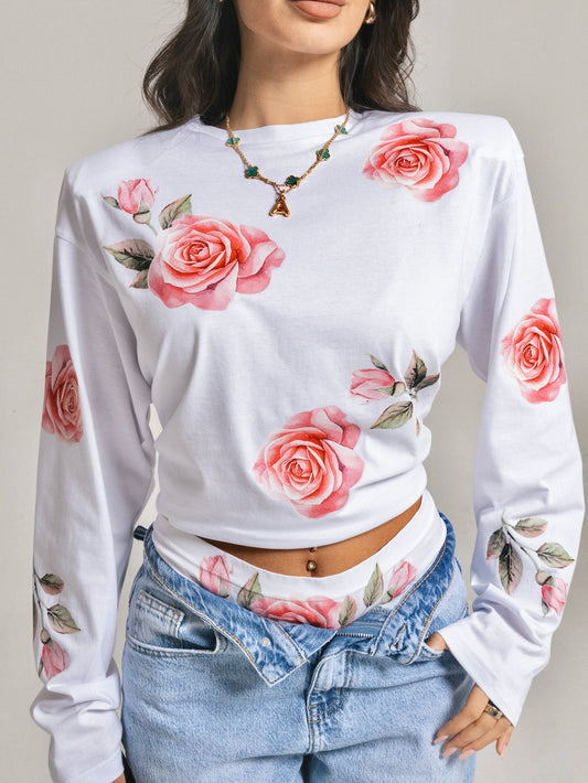 T-shirt rose rosa manica lunga