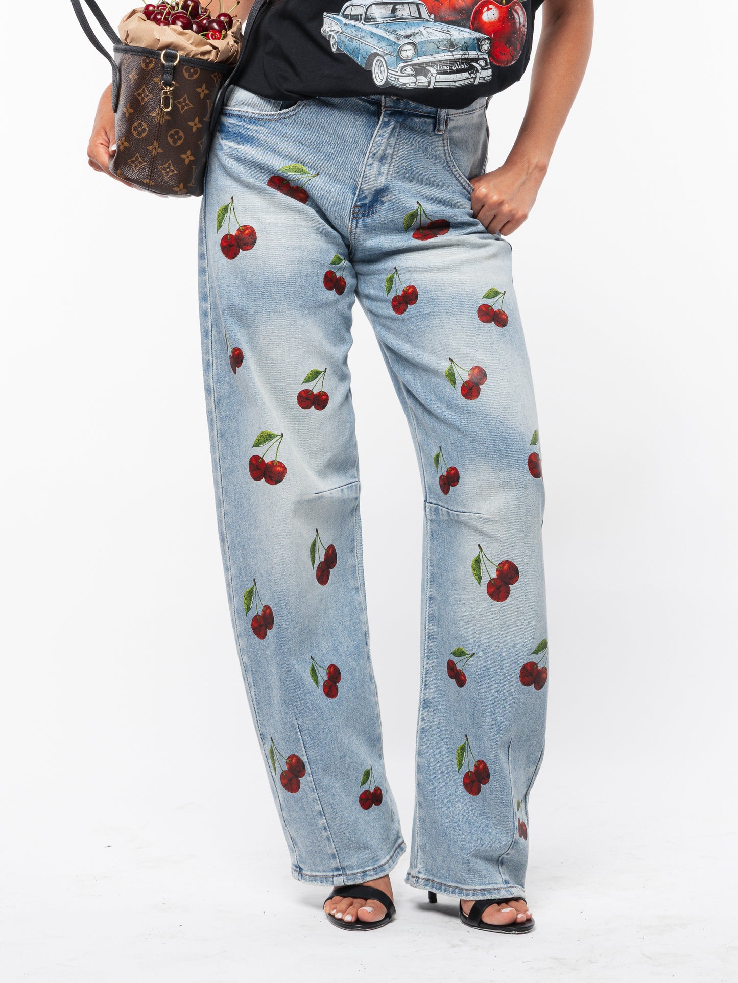 Denim stampa ciliegie
