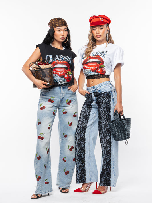 Denim stampa ciliegie