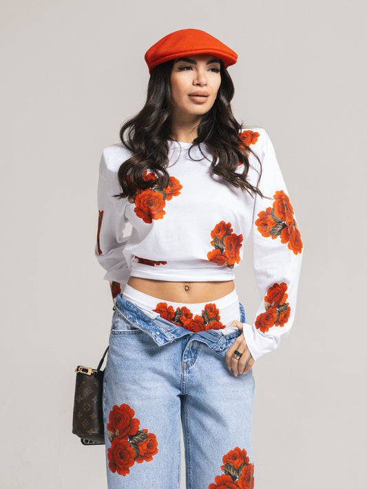 T-shirt manica Rose rosse 3D