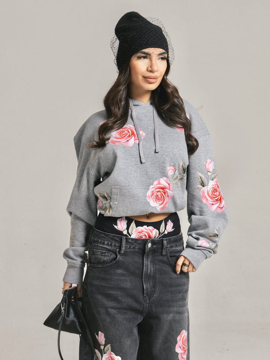 Felpa rose con cappuccio grigia mélange