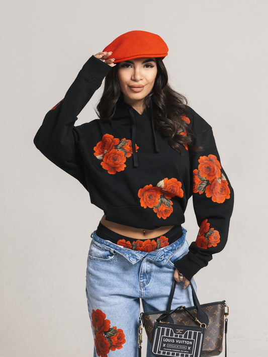 Felpa rock Rose con cappuccio regularfit