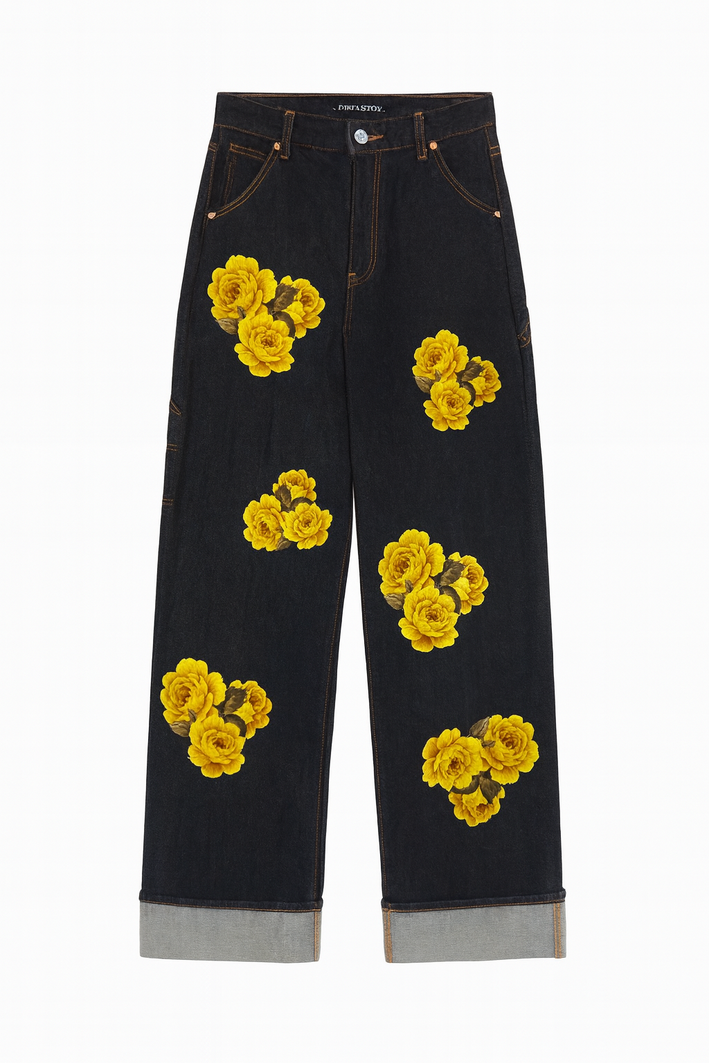 Denim wide leg vita alta con stampa3D