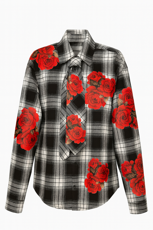 Camicia in flanella a quadri con stampa 3D