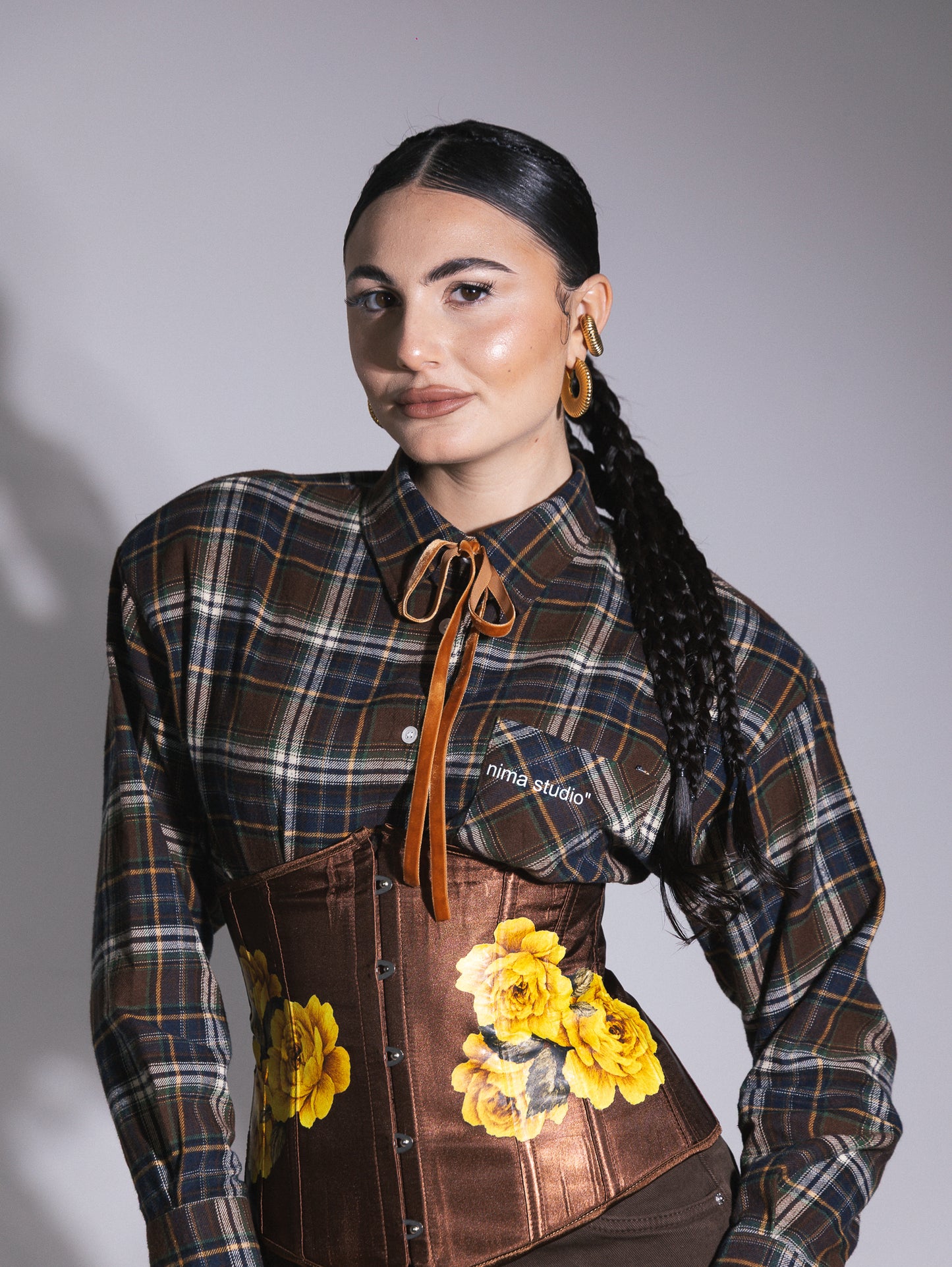 Camicia in flanella quadri marrone