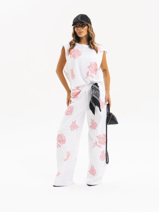 T-shirt giro manica Rose dipinte
