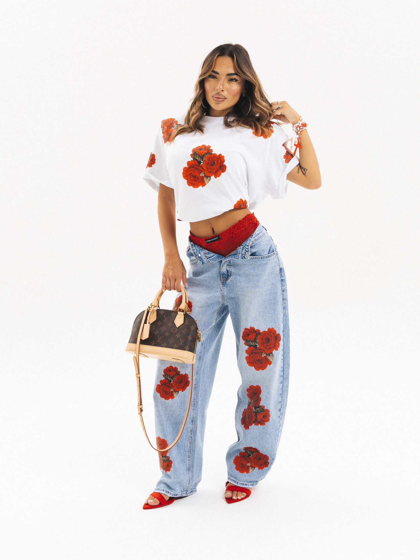 Ballon Denim chiaro rose rosse