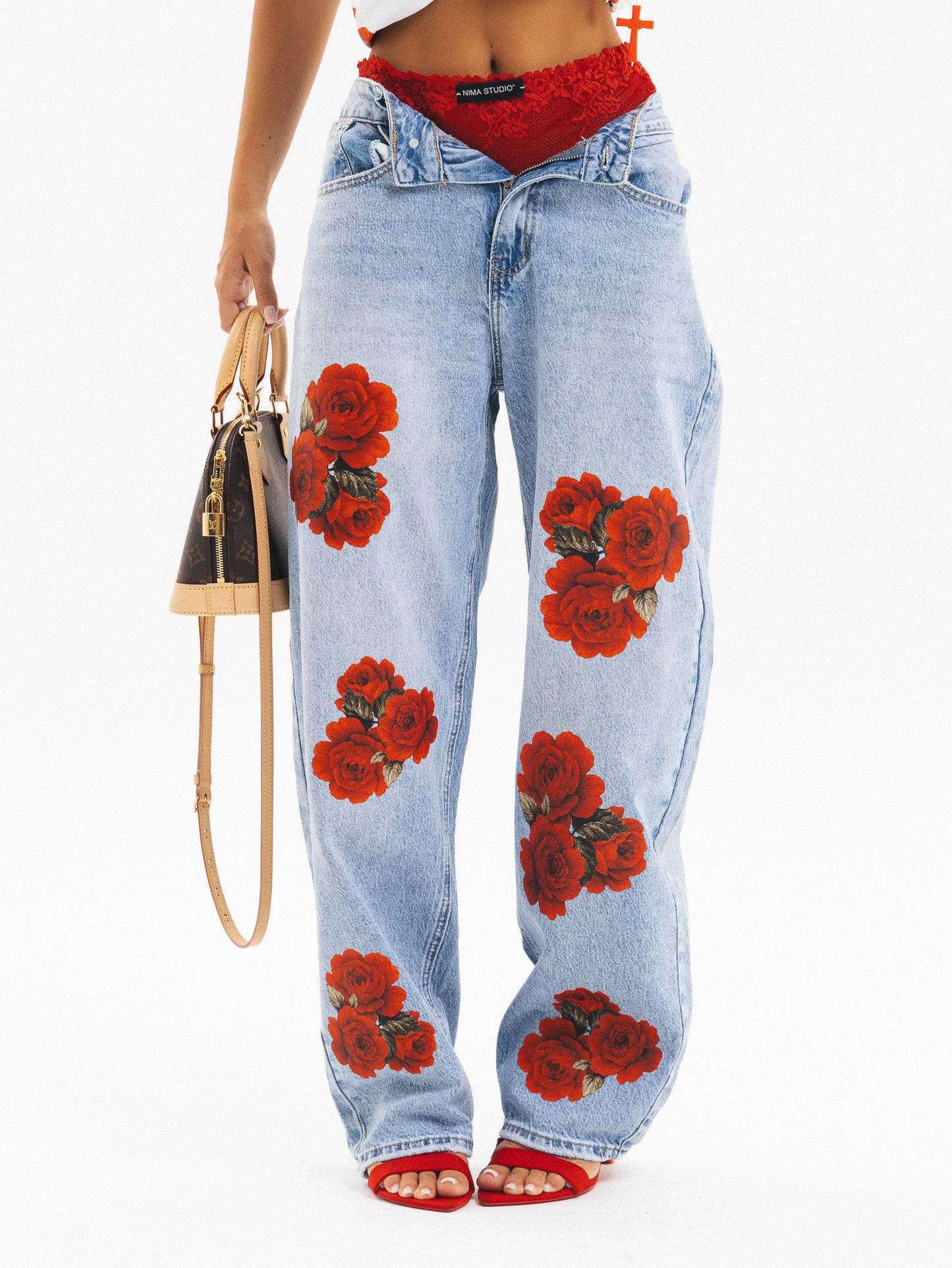 Ballon Denim chiaro rose rosse